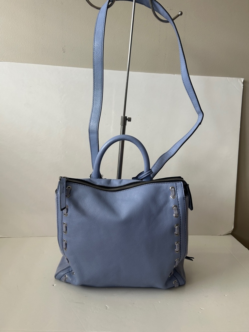 Fossil Lavender Blue Leather Suede Crossbody Backpack Top Handle So Pretty Boho